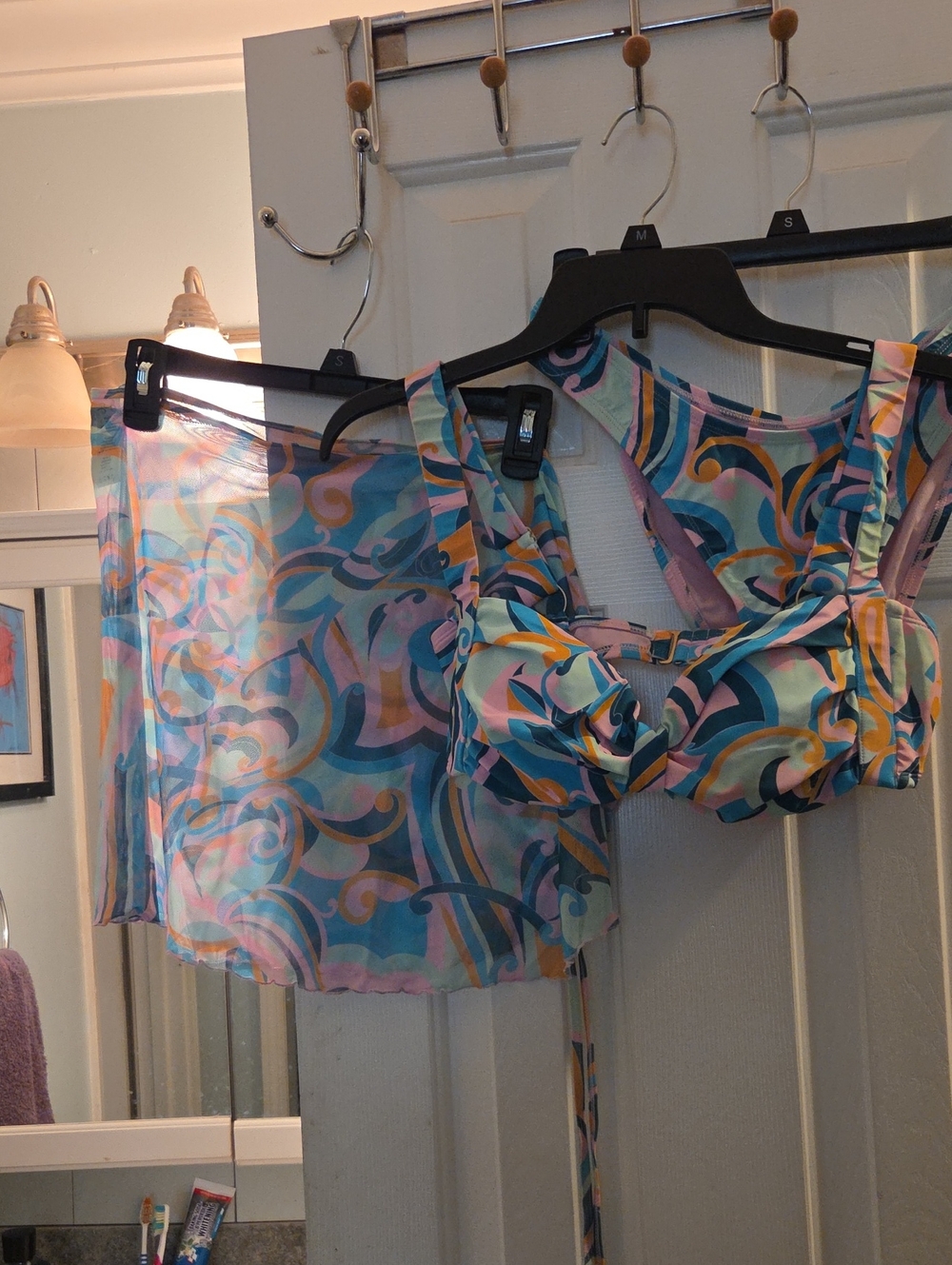 Jessica Simpson Pink and Teal Printed Swim Set